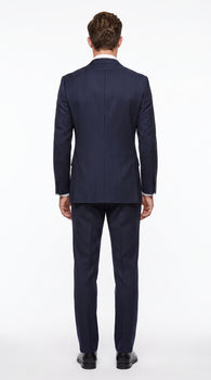 Men’s Dark Navy Pinstripe 2 Button Suit, Side Vent Back Formal Business Dress Suit