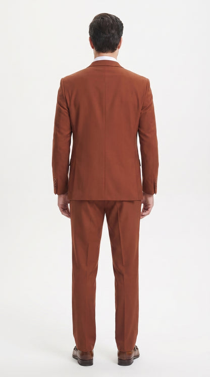 Men’s Brown Rust Stacy Adams 2 Button Vested Suit, Basic Designer 3 Piece Formal Dress Suit Modern Fit