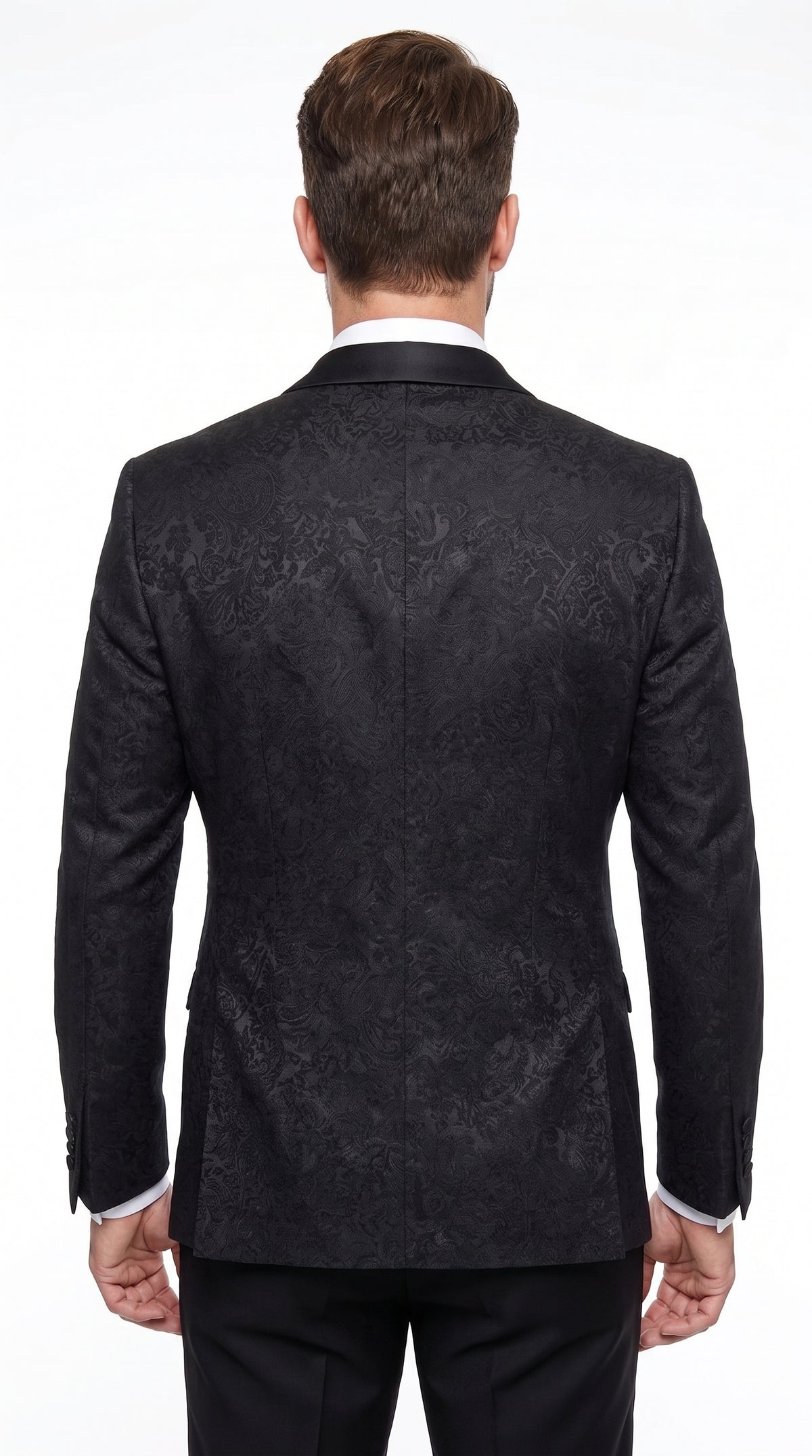Men’s Black Fancy Pattern Sport Coat – One Button Formal Dinner Jacket with Shawl Lapel