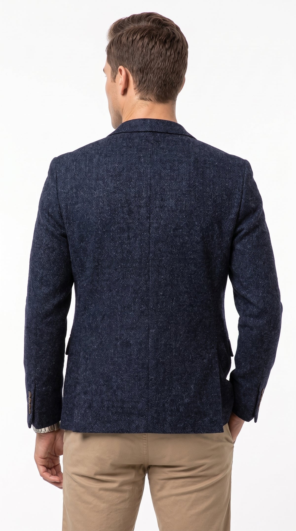 Men’s Navy Herringbone Tweed Blazer – Classic Two Button Sport Coat for Weddings, Business & Smart Casual Wear