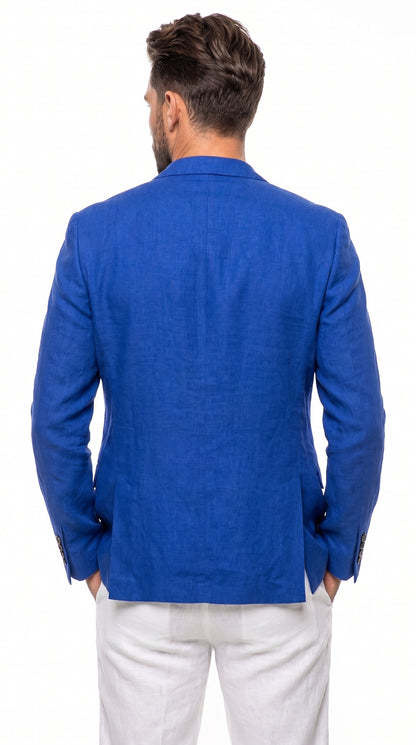 Men’s Royal Blue Linen Blazer – 2 Button Summer Sport Coat for Weddings, Parties & Casual Wear