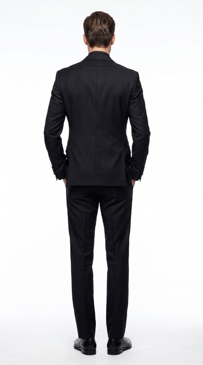 Men’s Black 2-Button Tuxedo Package Deal – Black Dress Shirt & Tie Formal Suit Set