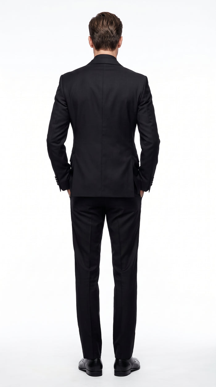 Men’s Black 2-Button Tuxedo Package Deal – Black Dress Shirt & Tie Formal Suit Set