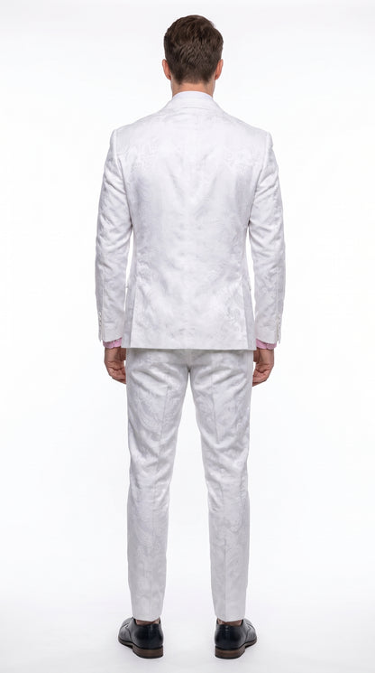 Men’s White Paisley Floral Suit – 2-Piece Wedding, Prom & Party Jacket and Pants