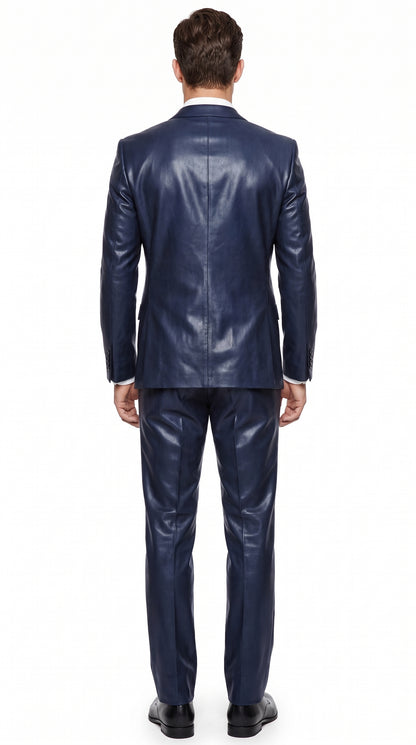 Men’s Dark Navy Blue Shiny Sharkskin Suit – 2-Button Side-Vent Formal Wedding & Prom Suit