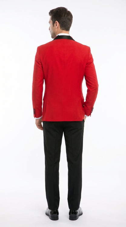 Men’s Red Double Breasted Tuxedo – Black Peak Lapel Prom & Wedding Suit