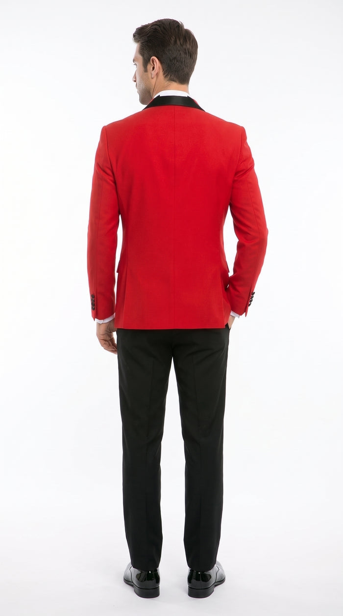 Men’s Red Double Breasted Tuxedo – Black Peak Lapel Prom & Wedding Suit