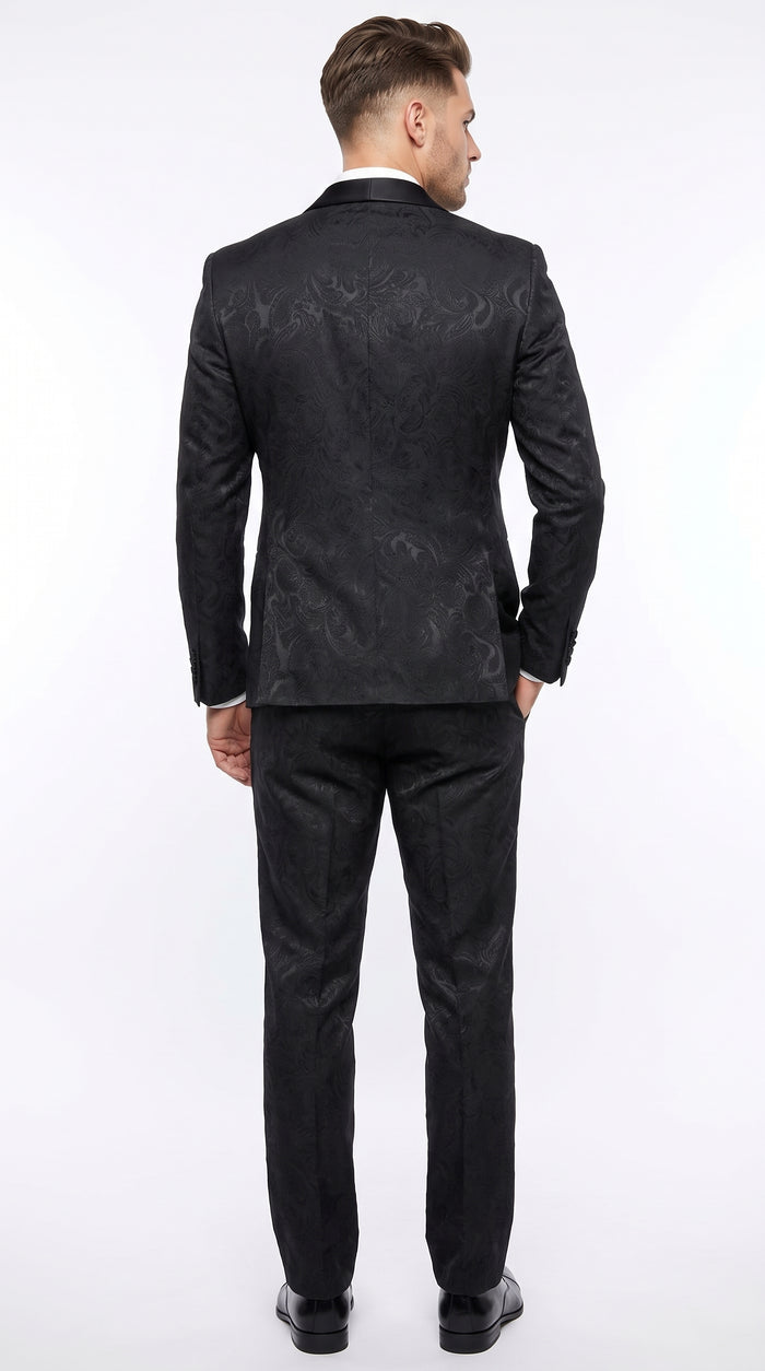 Men’s Black Paisley Floral Suit – Patterned Prom & Wedding Formal Suit