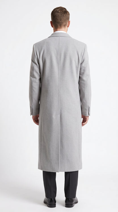 Men’s Gray Two Button Long Overcoat, Winter Dress Topcoat Formal Coat