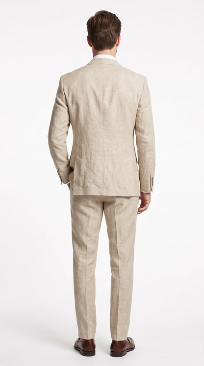 Men’s Beige Linen Suit, Lightweight 2 Button Prom Wedding Summer Suit