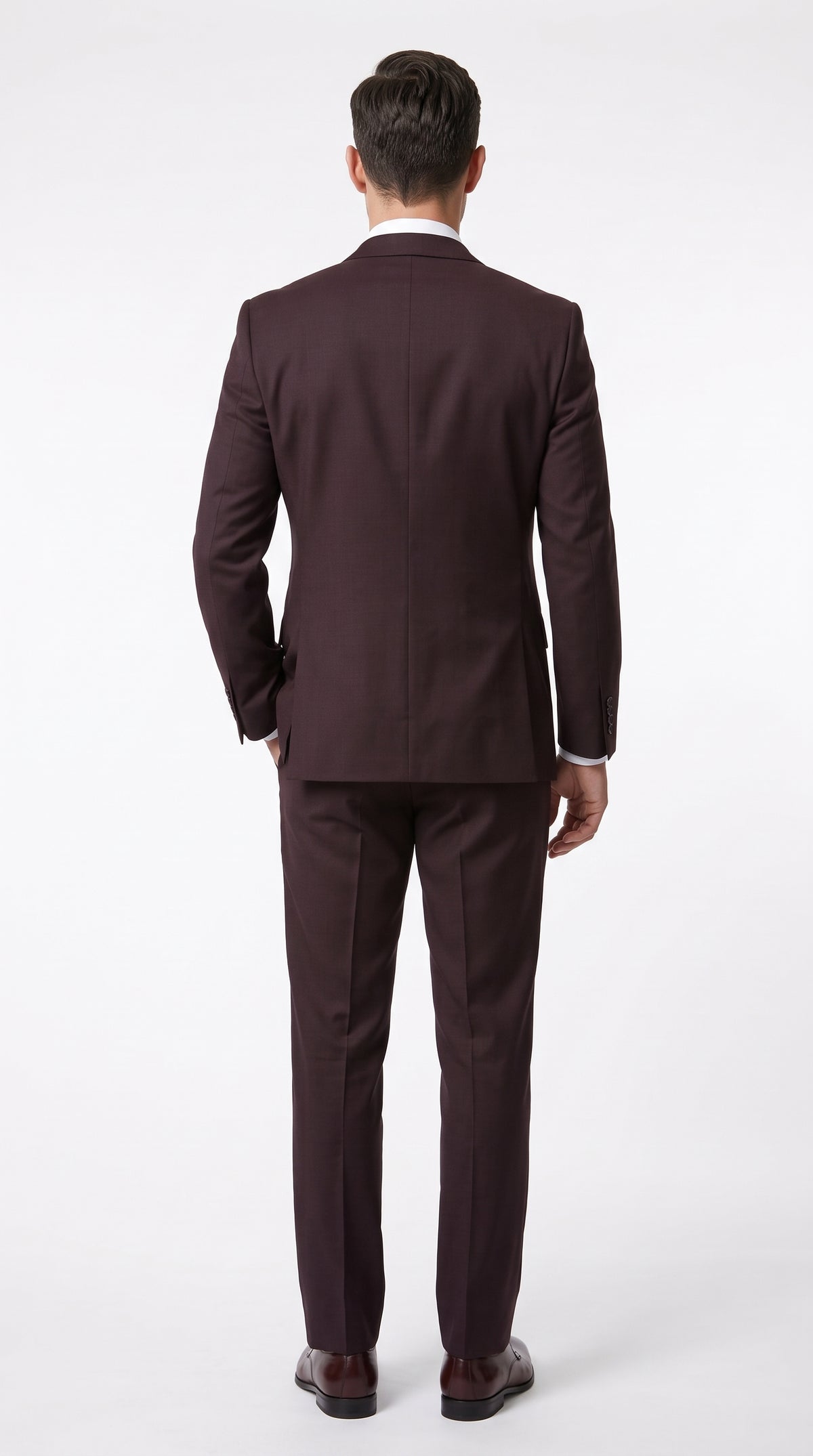 Statement Men’s Plum Eggplant 2 Button Modern Fit Suit, Italian Style Wool Formal Wedding Business Suit