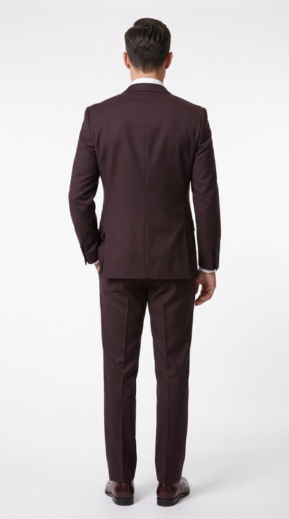 Statement Men’s Plum Eggplant 2 Button Modern Fit Suit, Italian Style Wool Formal Wedding Business Suit