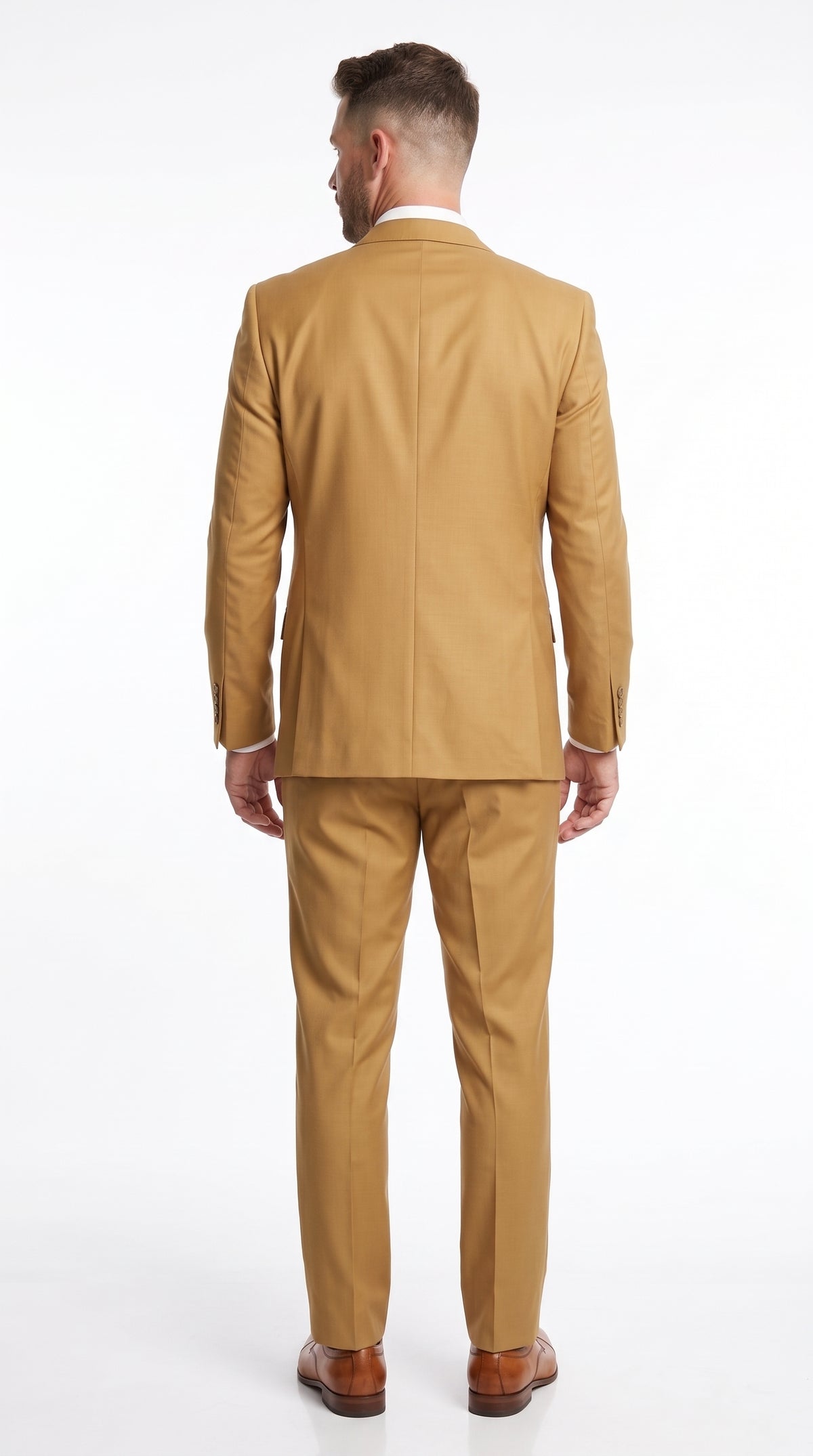 Men’s Camel Classic Fit 3 Piece Suit, Vested Formal Wedding Prom Suit with Knee Lined Pants