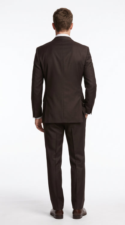 Men’s Brown Super 150s 2 Piece Suit, Classic 2 Button Formal Wedding Business Suit