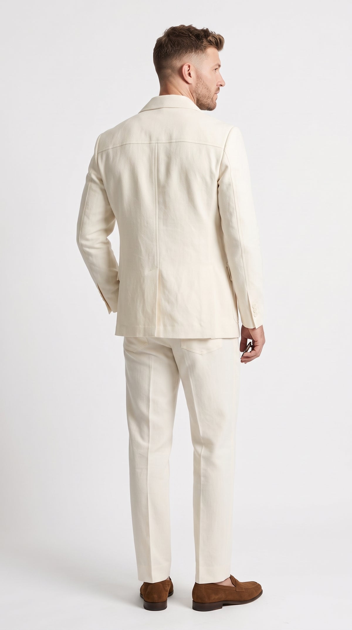 Men’s Off White Casual Safari Suit, Modern Fit Pocket Front Summer Walking Suit