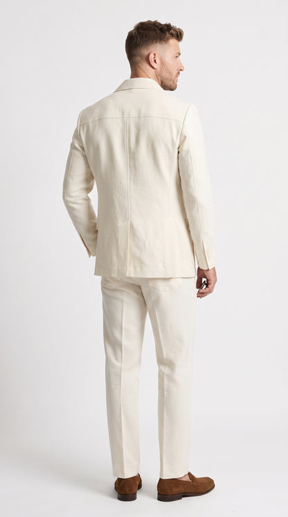 Men’s Off White Casual Safari Suit, Modern Fit Pocket Front Summer Walking Suit