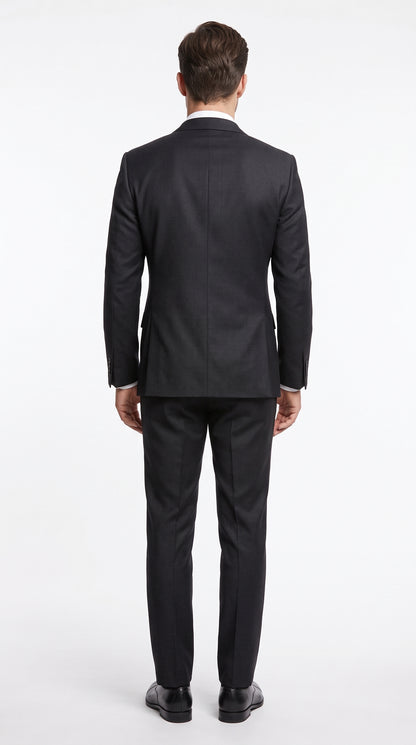 Men's Extra Fine Wool Black Suit – Classic 2 Button Peak Lapel Formal Business & Wedding Suit (Also Available in Dark Navy)