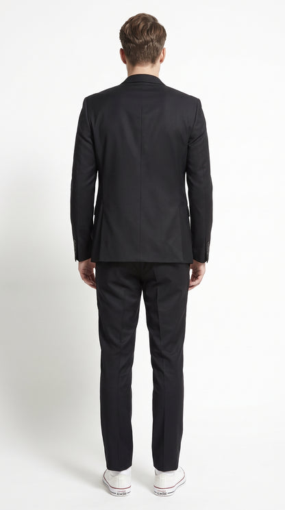 Men's Black Wool Suit – Classic 2 Button Modern Fitted Solid Color Business, Wedding & Formal Suit