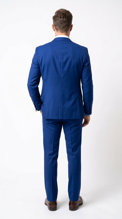 Men’s Royal Blue 3 Piece Vested Suit, 2 Button Peak Lapel Formal Wedding Prom Business Suit
