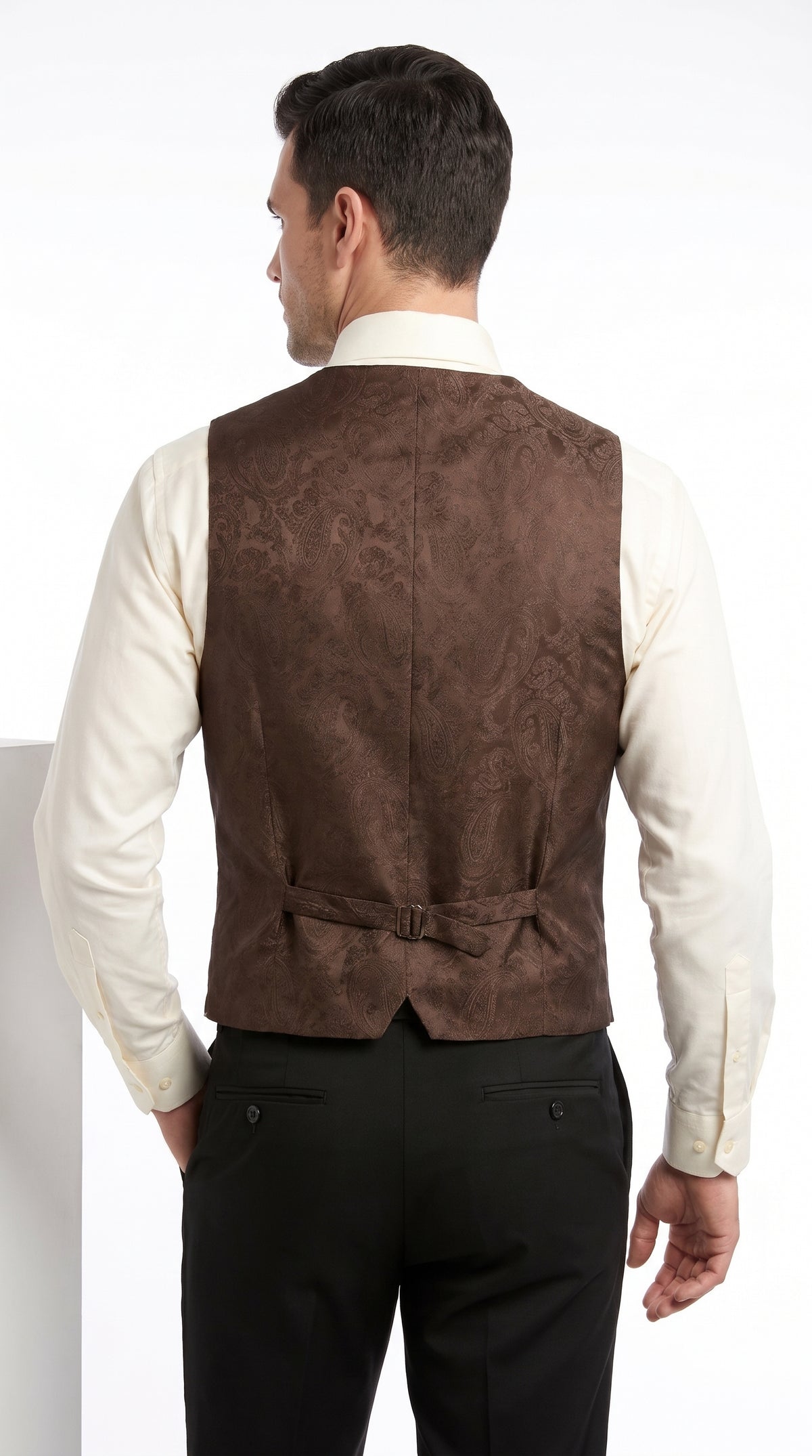 Men’s Dark Brown Paisley Tuxedo Vest and Matching Tie Set, Formal Wedding Waistcoat for Prom, Church and Parties
