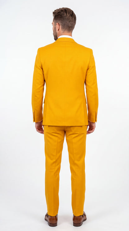 Rossi Man ELI RM103 – Men’s Bold Yellow Modern Fit 3-Piece Suit with Peak Lapel