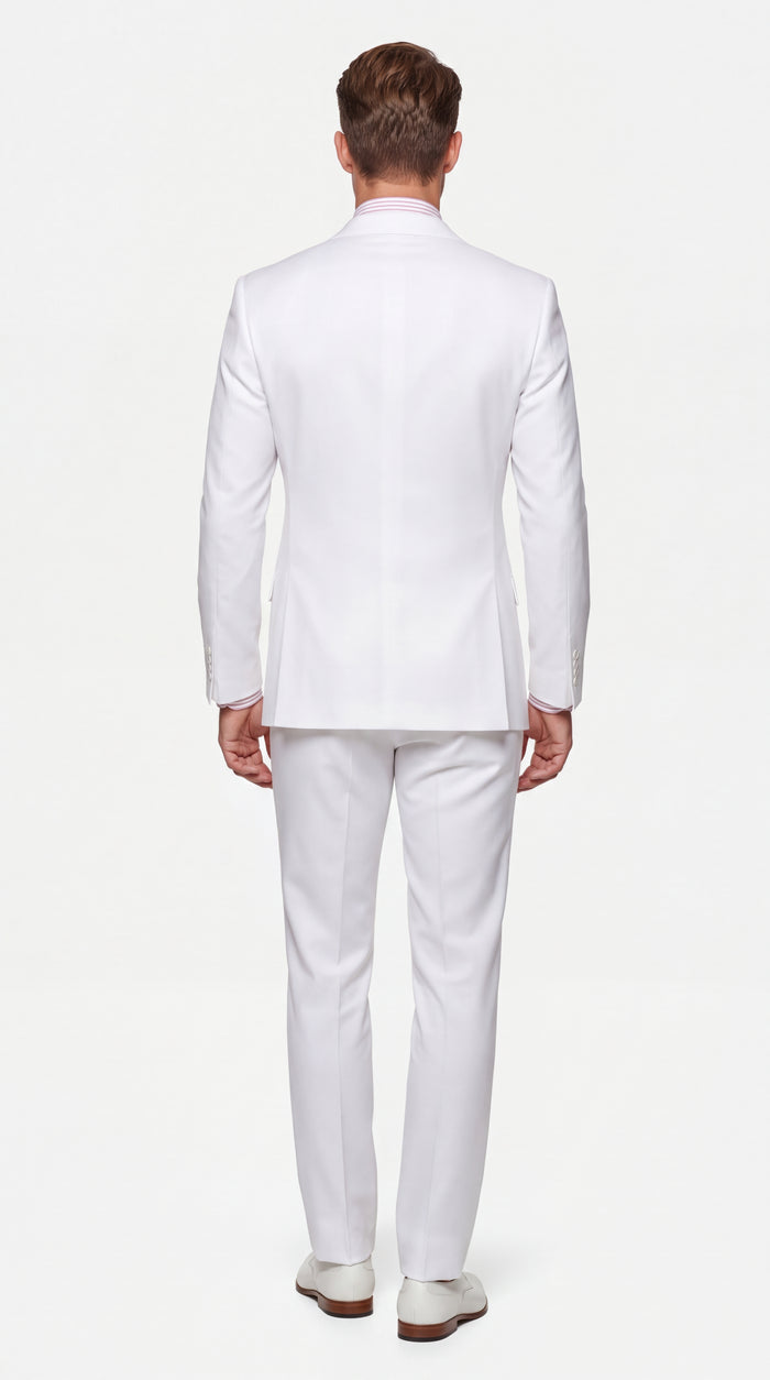 Apollo King Men’s White Double-Breasted Suit – Classic Luxury Wool-Feel Pleated Pants Suit