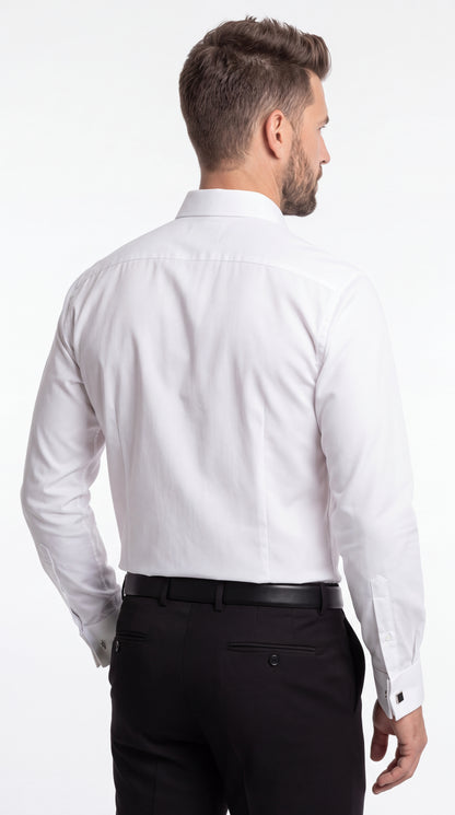 Men’s White Cotton Blend Dress Shirt – Convertible Cuffs Formal Long Sleeve Shirt