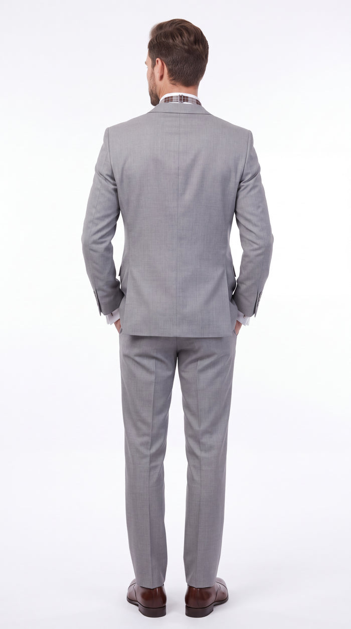 Slim Fit Suit Gray Narrow Lapel LOW VEST Vented European Men'S Slim Fit Suits - Three Piece Suit