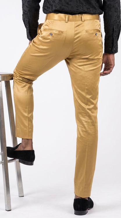 Men’s Gold Sateen Shiny Dress Pants, Formal Slim Fit Party and Prom Pants