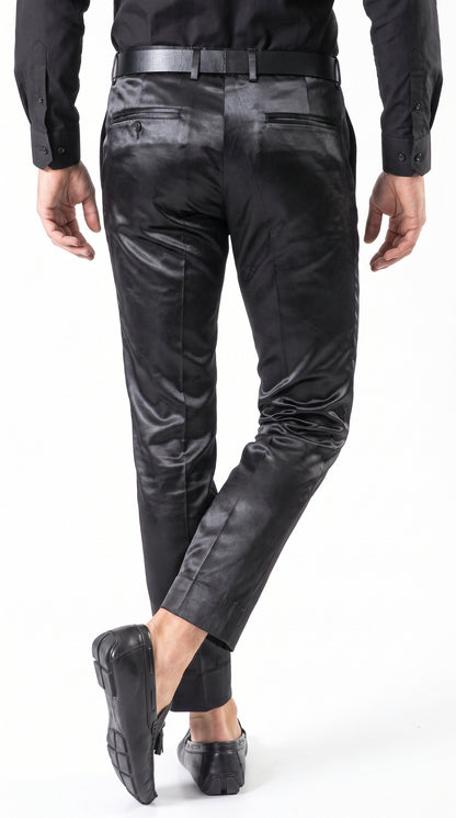 Men’s Black Shiny Dress Pants, Modern Formal Party Pants for Prom and Special Events