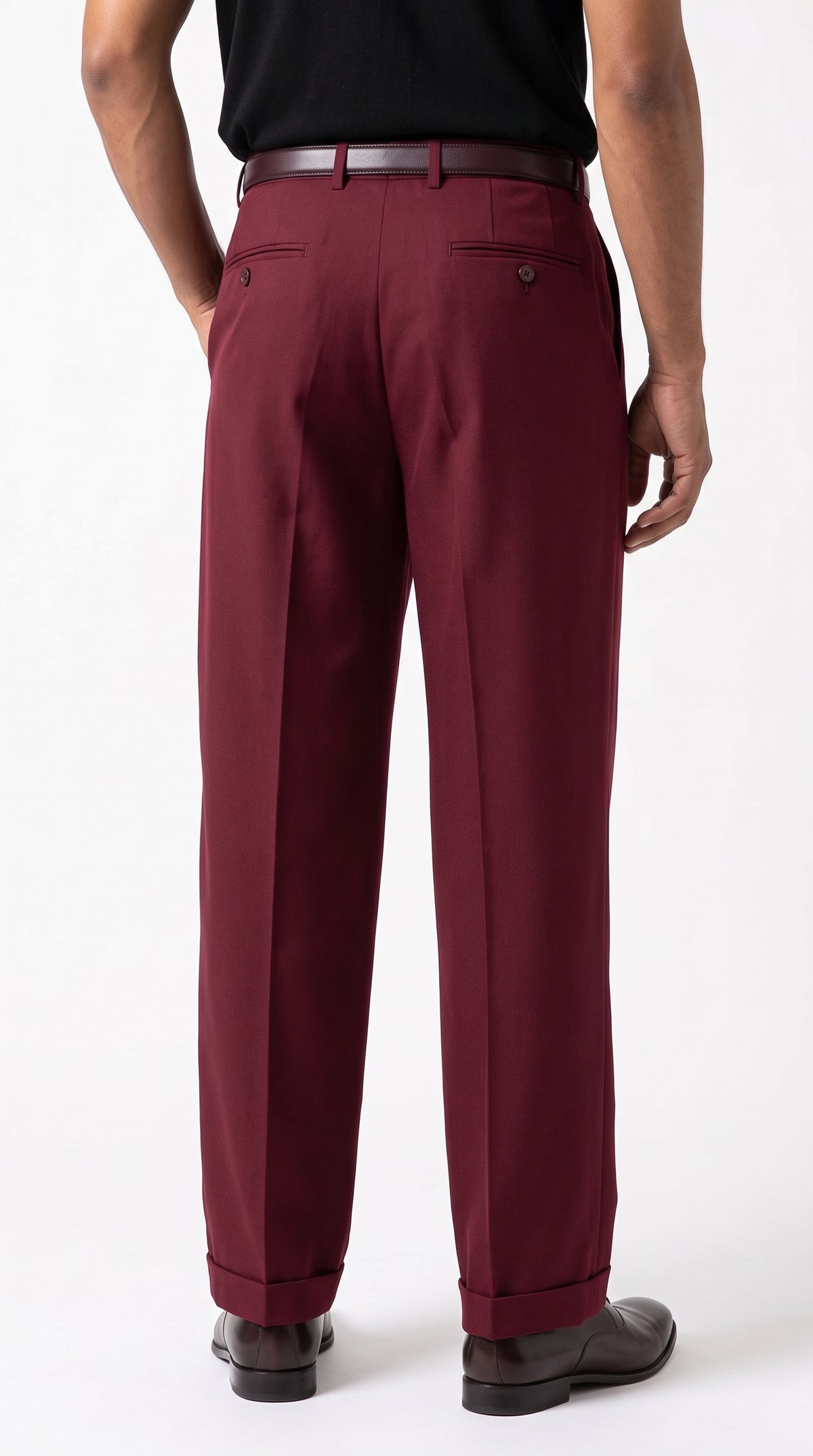 Pacelli Men’s Burgundy Pleated Wide Leg Dress Pants, Wine Maroon Baggy Fit Slacks with Unhemmed Bottoms
