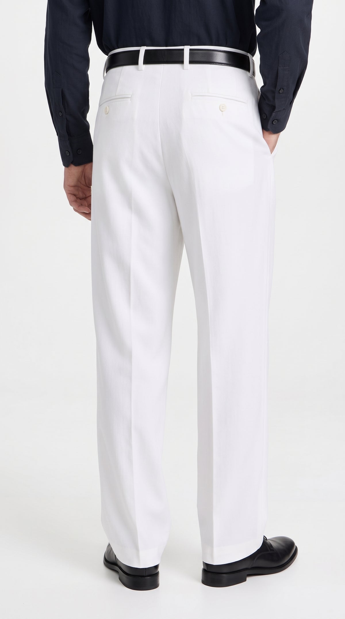 Men’s White Wide Leg Pleated Dress Pants, Baggy Fit Formal Slacks with Unhemmed Bottoms
