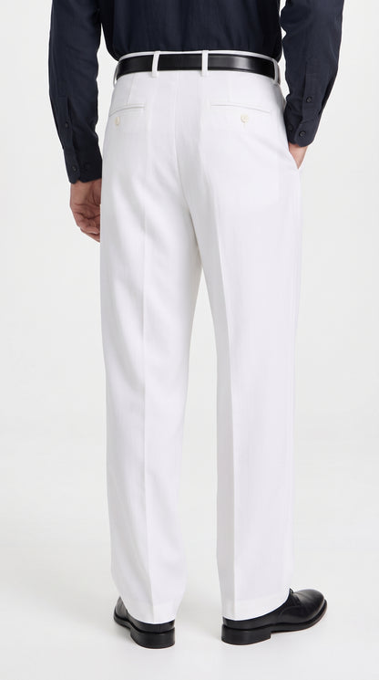 Men’s White Wide Leg Pleated Dress Pants, Baggy Fit Formal Slacks with Unhemmed Bottoms
