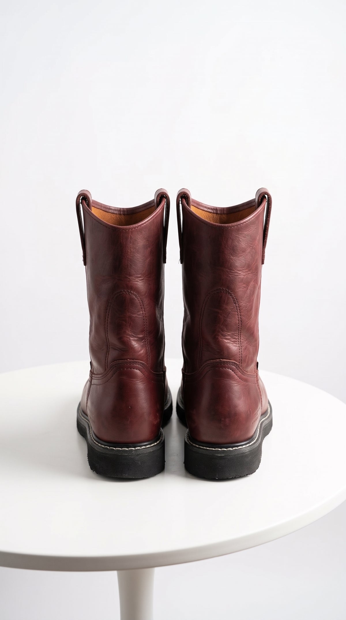 Los Altos Men’s Burgundy Grasso Nappa Leather Work Boots, Pull-On Western Work Boots – Botines Para Hombre