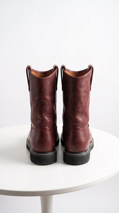 Los Altos Men’s Burgundy Grasso Nappa Leather Work Boots, Pull-On Western Work Boots – Botines Para Hombre