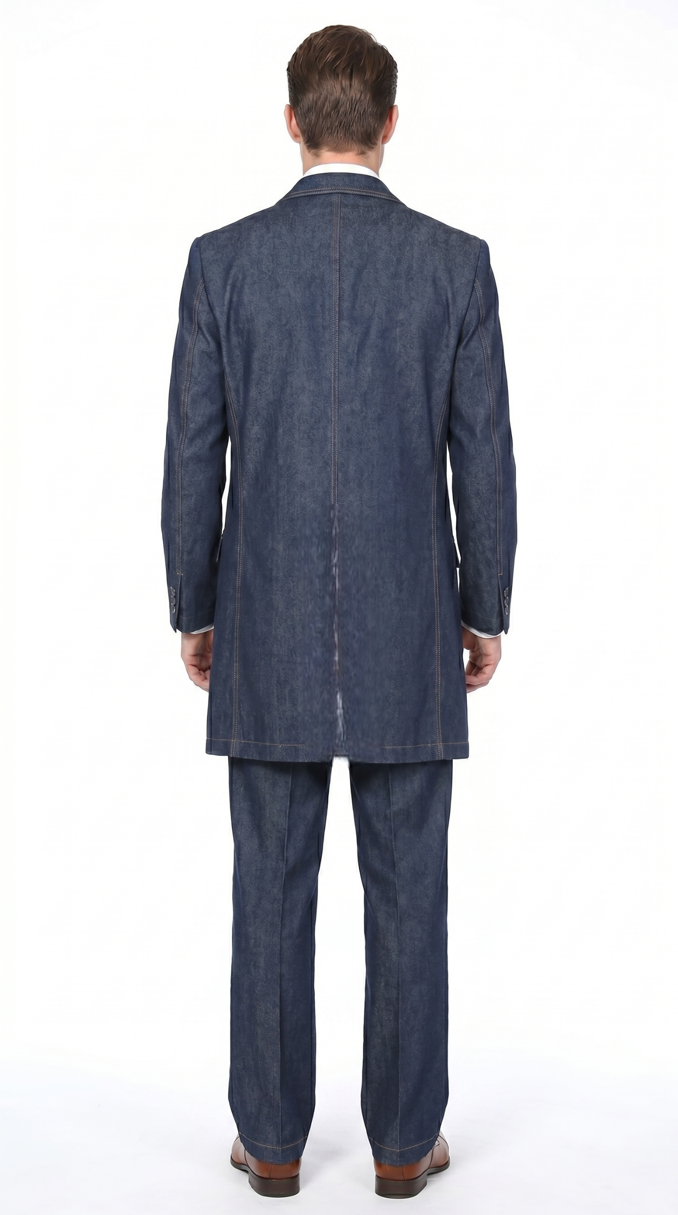 Men’s Blue Denim Zoot Suit with Long Jacket and Vest, Vintage Jeans Style Formal Outfit