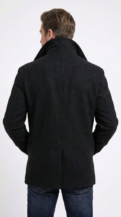 Men’s Black Big and Tall Wool Peacoat – Regular Fit Double-Breasted Winter Coat