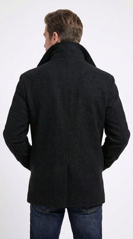 Men’s Black Big and Tall Wool Peacoat – Regular Fit Double-Breasted Winter Coat