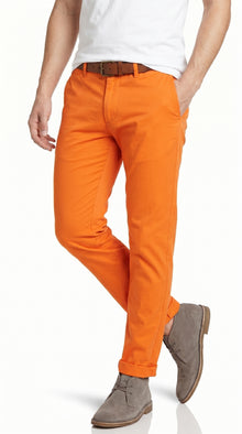 Men’s Orange Dress Pants with Flat Front, Smart Casual Formal Trousers