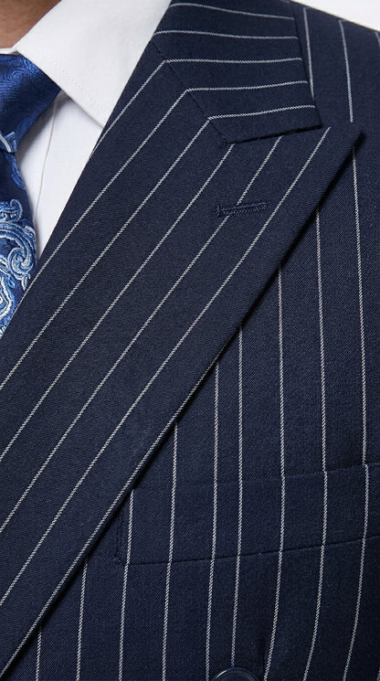 Men’s Navy Blue Double Breasted Gangster Pinstripe Suit, 1920s Formal Dress Suit