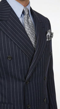 Men’s Dark Navy Blue Chalk Pinstripe Double Breasted Suit, Formal Wedding Business Dress Suit Set