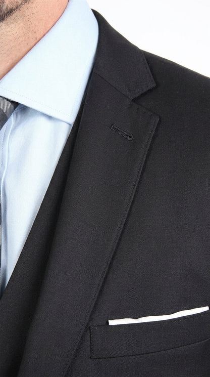 Men’s Black 3-Piece Vested Suit – Two-Button Formal Suit with Vest & Flat-Front Pants