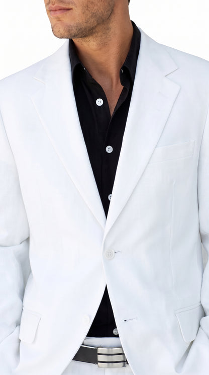 Men’s White 2-Button Suit – Classic Two-Piece Formal Suit with Black Shirt Look