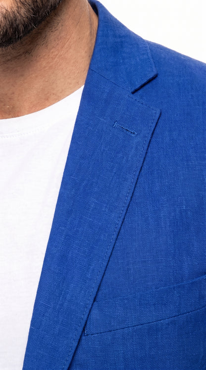 Men’s Royal Blue Linen Blazer – 2 Button Summer Sport Coat for Weddings, Parties & Casual Wear