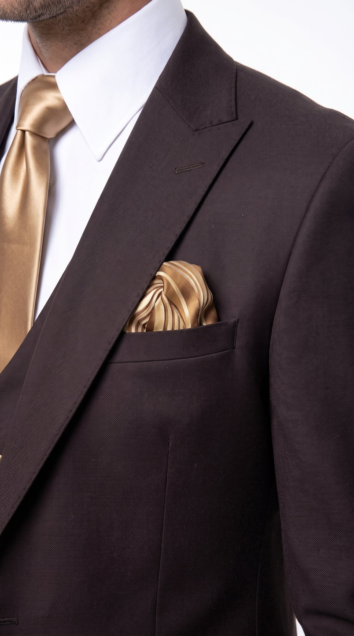 Rossi Man Max Chocolate Brown 3-Piece Suit – Men’s Formal Suit with Double-Breasted Vest & Gold Buttons