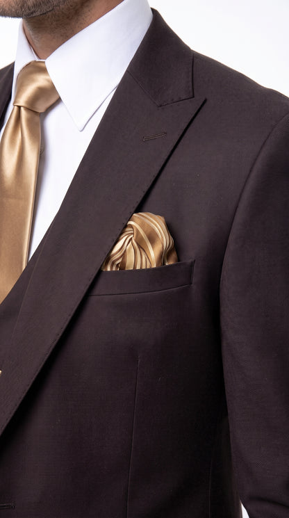 Rossi Man Max Chocolate Brown 3-Piece Suit – Men’s Formal Suit with Double-Breasted Vest & Gold Buttons