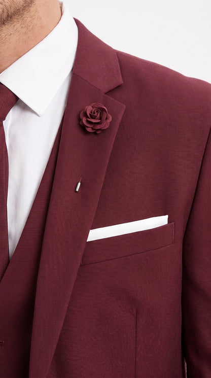 Mens 3-Piece Burgundy Slim Fit Suit with Vest – Wedding, Prom and Formal Wear