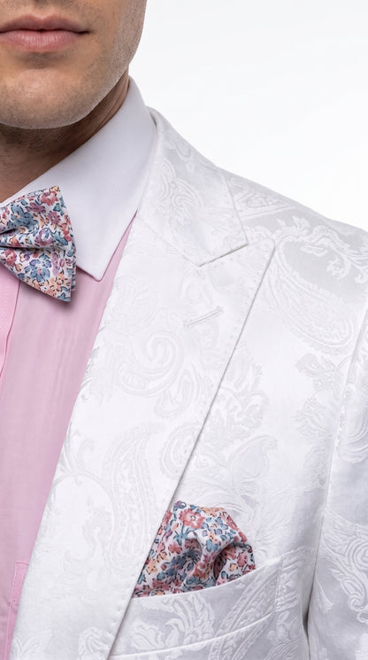 Men’s White Paisley Floral Suit – 2-Piece Wedding, Prom & Party Jacket and Pants