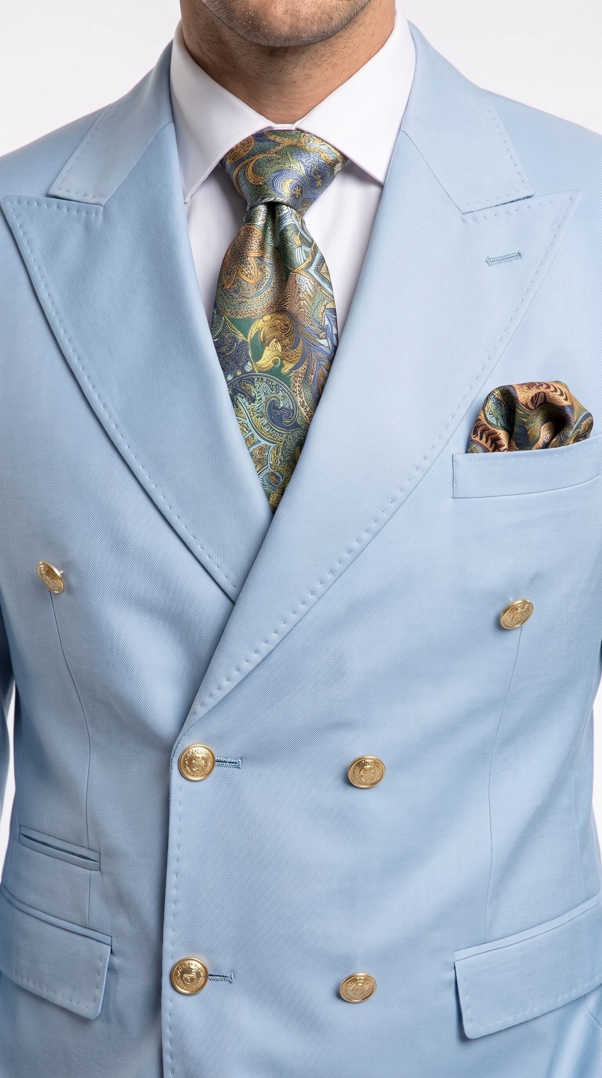 Rossi Man Men’s Blue Double-Breasted Suit – Peak Lapel Formal Wedding & Prom Suit