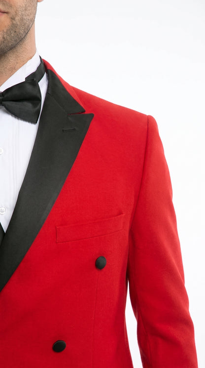 Men’s Red Double Breasted Tuxedo – Black Peak Lapel Prom & Wedding Suit